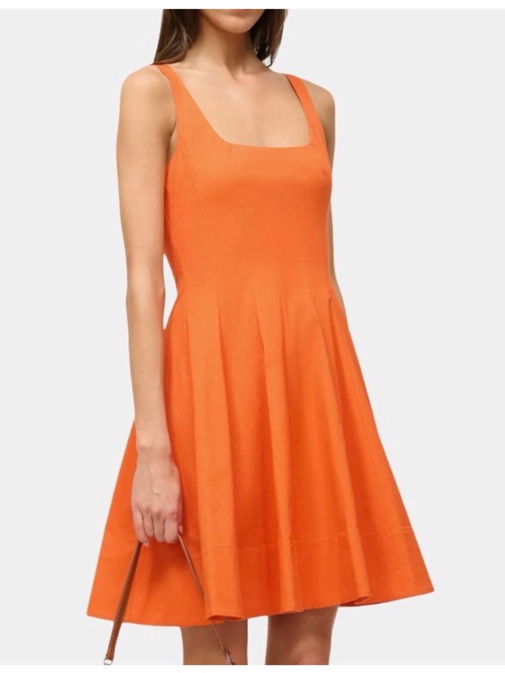 STAUD Orange Square-Neck Mini Dress